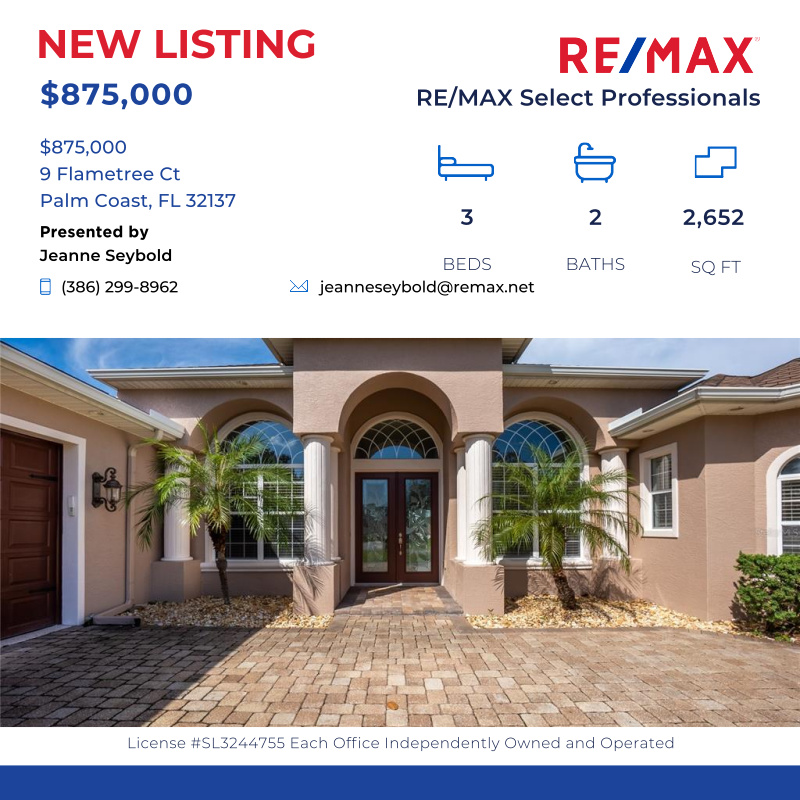 Beautiful home at 9 Flametree Ct, Palm Coast, FL 32137 for sale. Call me to learn more  (386) 299-8962 .

Click here for details:
remax.com/FL/PALM-COAST/…
