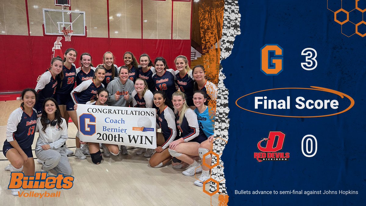 gburgbullets's tweet photo. BULLETS WIN!!! Gettysburg takes down Dickinson 3-0 in the first round of @CentennialConf playoffs. Tonight's match also marked Head Coach Leah Bernier's 200th win at Gettysburg. Way to go ladies! πΆπ· #GoBullets #BulletsVB https://t.co/NKnR4opgOw
