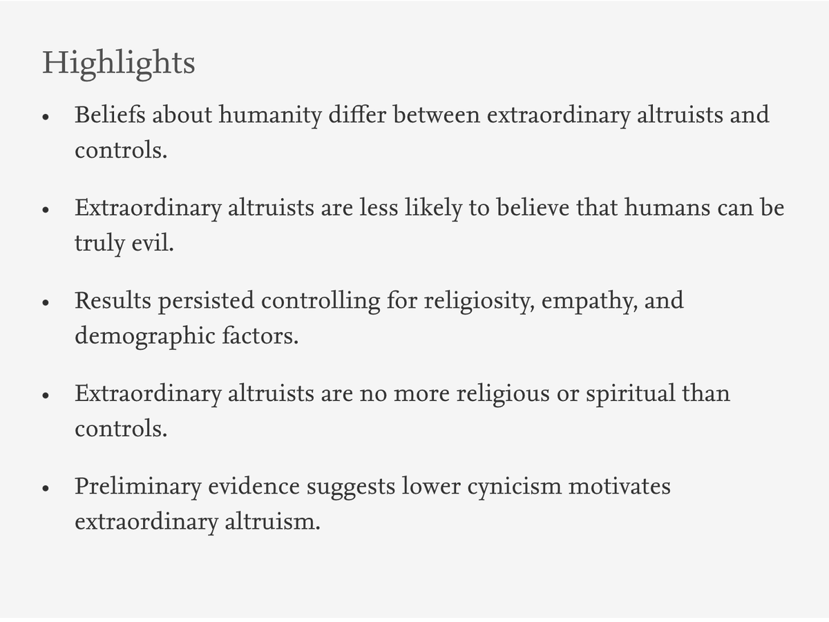 aa_marsh's tweet photo. New findings about extraordinary altruists' religious beliefs and beliefs in other people by @PaigeAmormino @kmo5128 @KrutiVekaria and @ELRobertson16. Altruists are mainly distinguished by being less likely to believe other people can be truly evil. https://t.co/kf9W0ZJ62g https://t.co/x6NOmEr106