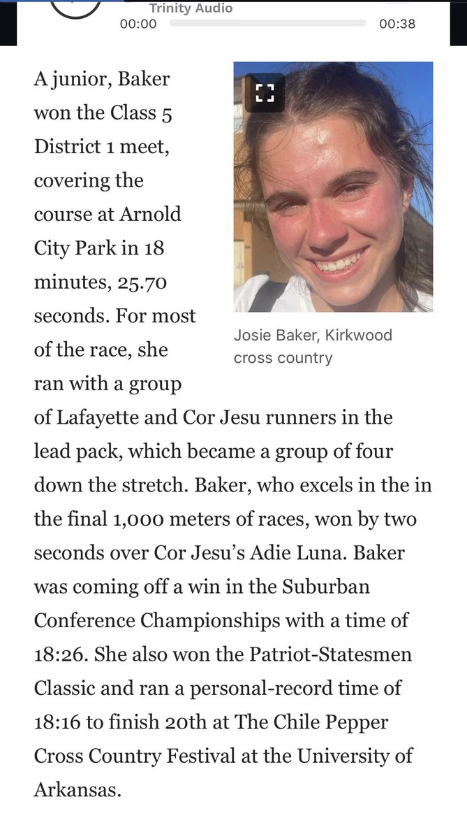 Congrats to Josie Baker on being named the Post Dispatch athlete of the week after her district championship-good luck this weekend at State!!!!