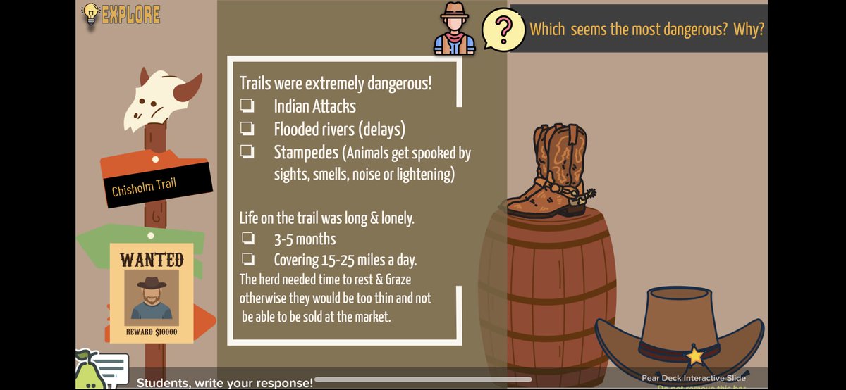 MrsGearheart's tweet photo. Enjoyed a brief intro into settling the west today, played some western music to get us going! @PearDeck for the win! #sschat copy - https://t.co/G5ThIaW661 https://t.co/uqO9LKXdiX
