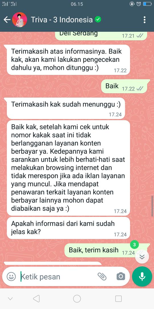 dillah_ni's tweet photo. Luar biasa @3CareIndonesia @triindonesia sudah pelaporan ketiga, pulsa terpotong katanya ada yg aktf konten, pdhal sdh konfirmasi sebelumnua tidak ada yg aktif..respon nya malah disuruh nonaktifkan konten. Konten apa lagi. Kalian bilang sudah tidak ada konten yg aktif https://t.co/t3d40RJqsp