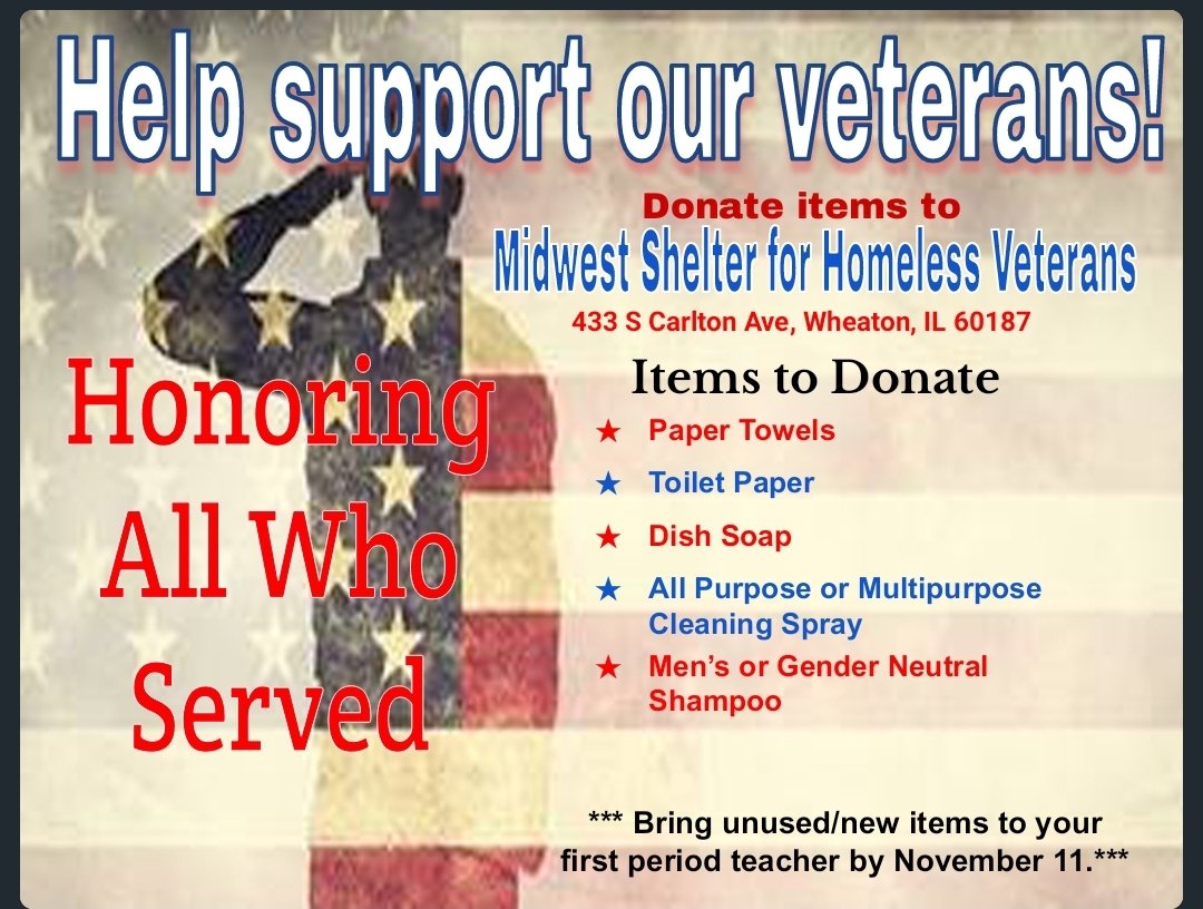 Kelli (@mrs_starck) on Twitter photo Hey Everyone!
<a href="/WMSGenerals129/">WMSGenerals129</a> is collecting donations for the Midwest Shelter for Homeless Veterans. Please consider dropping off donations at Washington or at the shelter in Wheaton, IL. Hey Everyone!
<a href="/WMSGenerals129/">WMSGenerals129</a> is collecting donations for the Midwest Shelter for Homeless Veterans. Please consider dropping off donations at Washington or at the shelter in Wheaton, IL.
