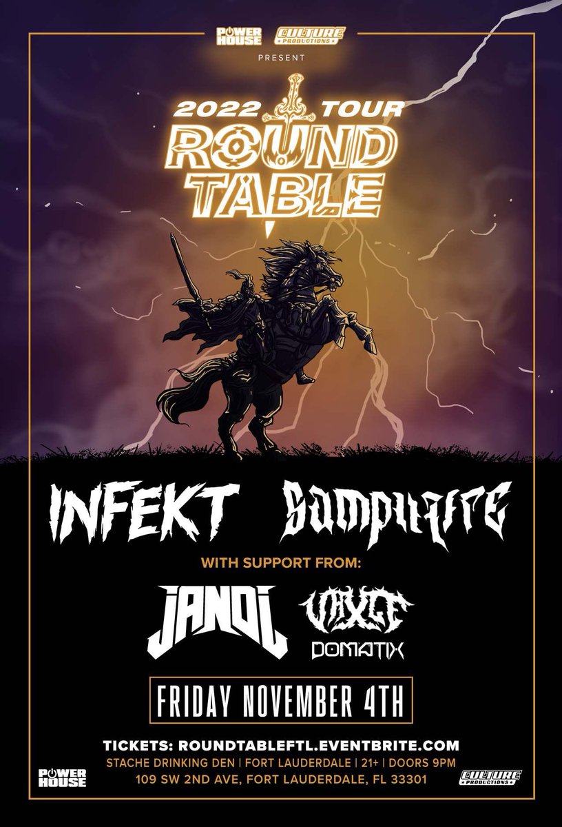 PowerHouseMia's tweet image. 🚨 Win 2 free tickets to see INFEKT + SAMPLIFIRE in Ft. Lauderdale w/ special guests JANDI, VAXLE, and DOMATIX‼️

- Must be following @PowerHouseMia 
- Must RT + like this tweet 
- Reply to this tweet tagging a friend 

Winner will be selected 11/3 at 9pm.
Good luck 😎