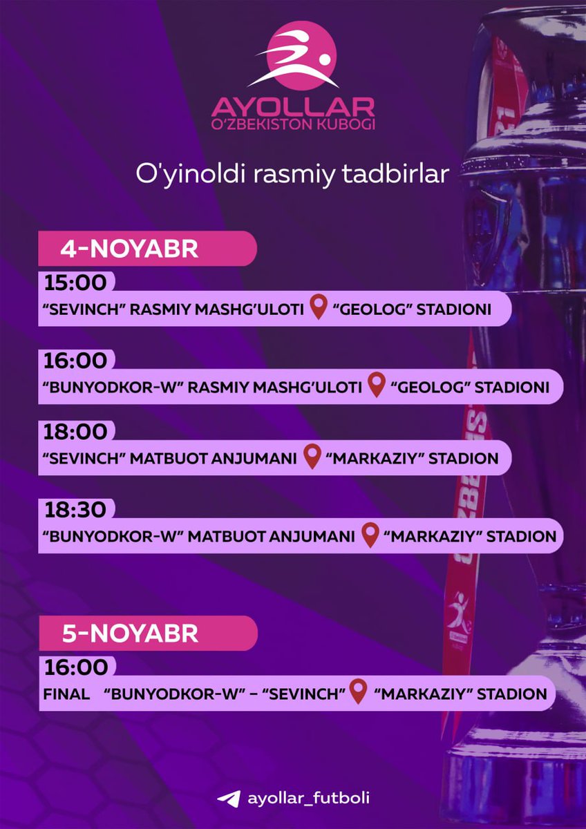 KarshiPfc's tweet photo. "Bunyodkor-W"-"Sevinch" jamolari o'rtasidagi final uchrashuvi oldidan rasmiy tadbirlar https://t.co/6w6Qnv85Gw
