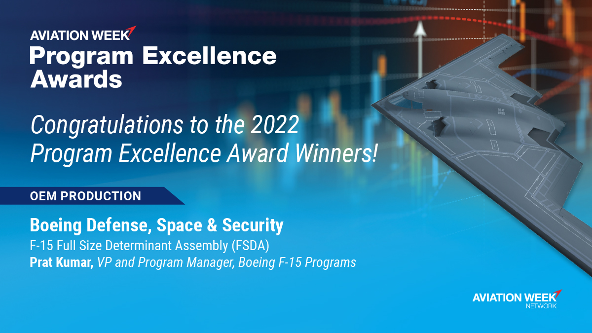 AvWeekEvents's tweet image. Out of 4 incredible finalists, the Program Excellence Evaluation Team has awarded Boeing Defense’s F-15 Full Size Determinant Assembly (FSDA) as the Winner for OEM Production. 

#AvWeekPEX #ADPrograms #AviationWeek @BoeingDefense