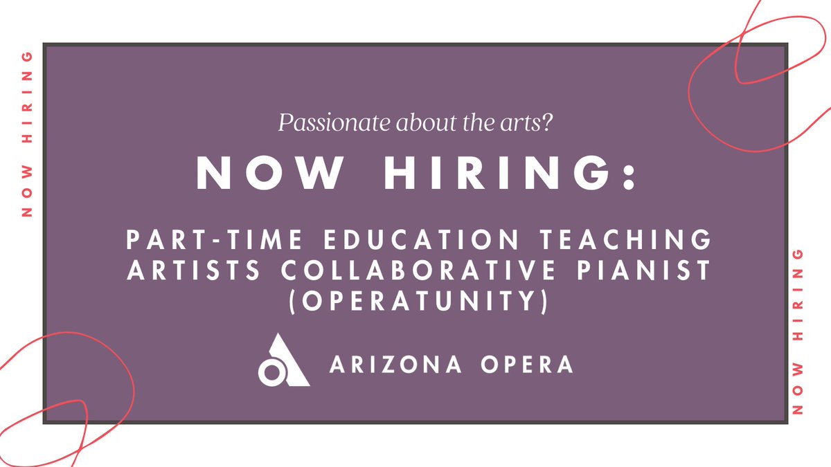 ATTENTION PIANISTS! Arizona Opera is looking for a Part-Time Education Teaching Artists Collaborative Pianist to join our OperaTunity team. If you, or anyone you know, would be a good fit for this role, visit bit.ly/3Ul8wcx #azopera #azoeducation #operatunity #piano