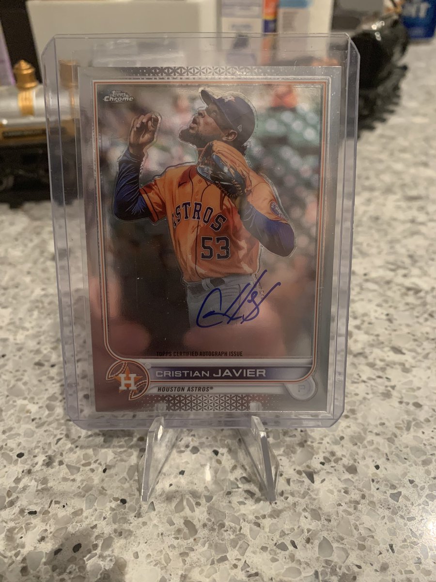 CardsAstros's tweet photo. Ok I’m so pumped up I’m going to start throwing up some #Astros cards for sale! Will be sporadic through the end of the game tonight.

All prices include shipping! Discounts if you buy multiple.

GO ASTROS!!!! 

First up is ACE Cristian Javier auto. $40 shipped https://t.co/njZqOhfdUX
