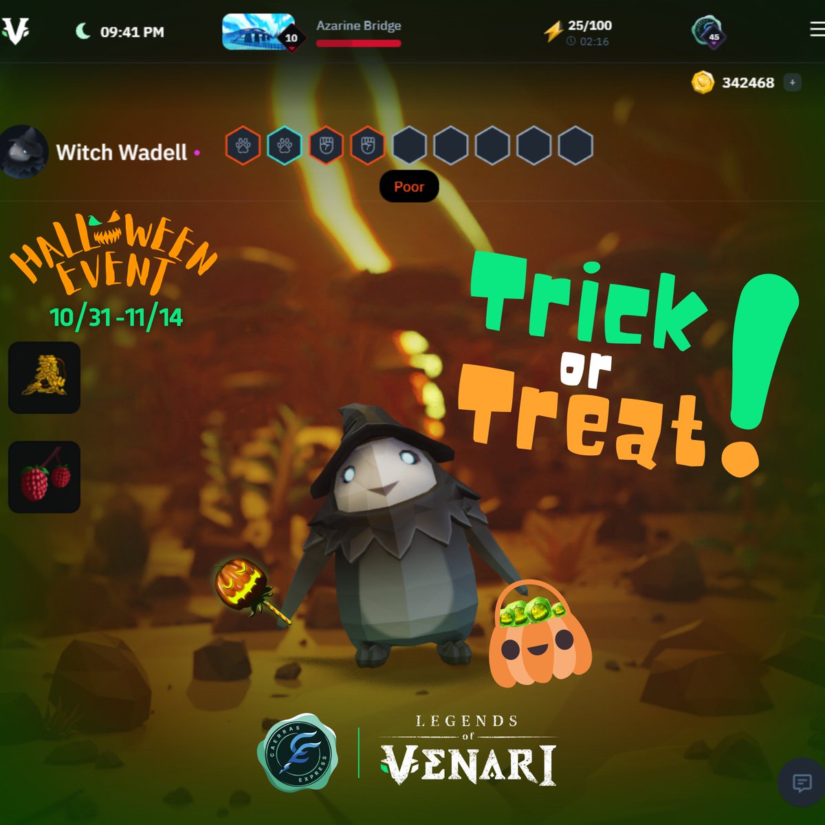 Trick-or-Treat!🍬 Give us some treats please! <a href="/LegendsOfVenari/">Legends of Venari</a> 🥺. These treats are so Expensive! XD My favorite is this Witch Wadell so far! I don't care if it run away... Just look at that smile! 😍