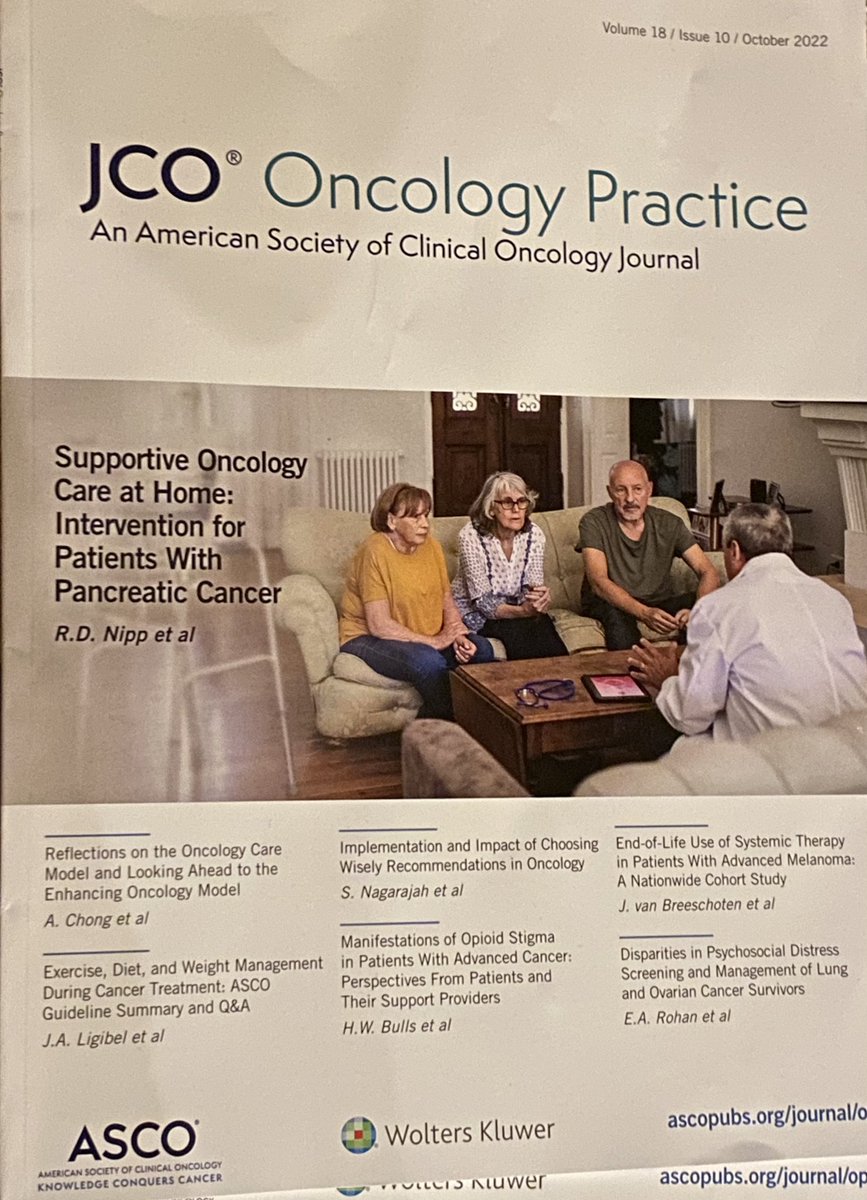 Such an honor to see our work featured on the cover of @JCOOP_ASCO! “Supportive Oncology Care at Home Intervention for Patients With Pancreatic Cancer.” ascopubs.org/doi/abs/10.120… @ASCO @JCO_ASCO @MGHCancerCenter @Areejmd @aparna1024 @MDRoeland #SuppOnc #PallOnc #GeriOnc