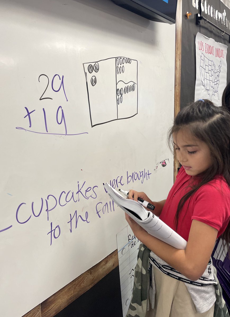 MsPineros's tweet photo. Ms. Esquivel’s students used their favorite strategy to add two-digit numbers and then explained their thinking to each other 👏🏻🙌🏻 🥰 Our @DES_Hornets rock!!! 💫 @GISDTLD @gisdnews #GISDMathRocks https://t.co/H99VHawXre