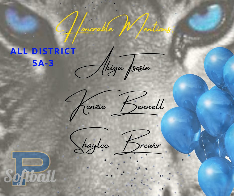Congratulations to our ALL DISTRICT 5A-3 Players! 🎉💙🥎

Pitcher of the Year: Brooklynn Stohler
Defensive Player of the Year: Elyssa Branham
Utility: Camree Hawkes
Utility: Adriana Donnelly
Honorable Mentions: Akiya Tsosie, Kenzi Bennett, and Shaylee Brewer