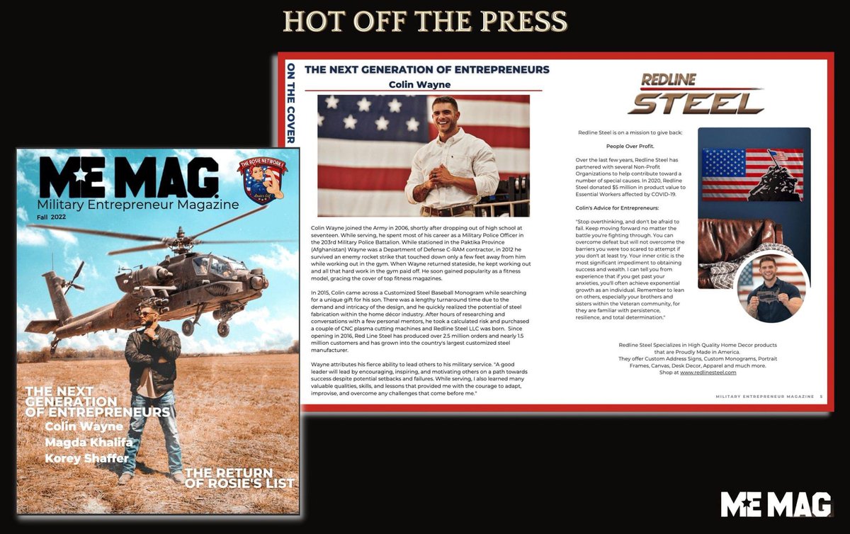 Hot off the Press - Honored to be featured on the cover of Military Entrepreneur Magazine.

#military #entrepreneur #Entrepreneurship