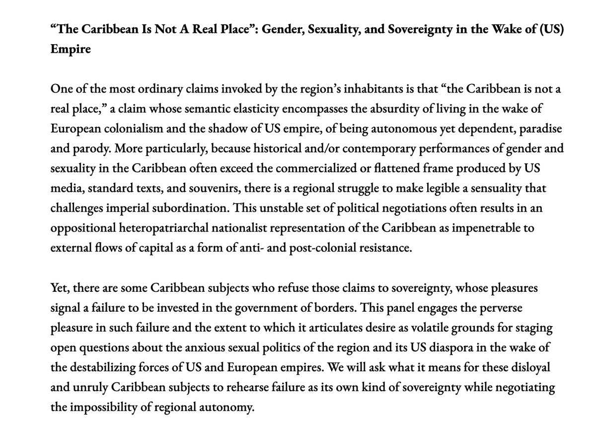 KingstonJancro's tweet image. Come join me, @kaneeshaparsard, @tracispw, and Deborah A. Thomas tomorrow from 12-1:45 PM for our panel, #TheCaribbeanIsNotARealPlace, as we talk about sovereignty, intimacy, and failure at the American Studies Conference 2022! 

#ASA2022