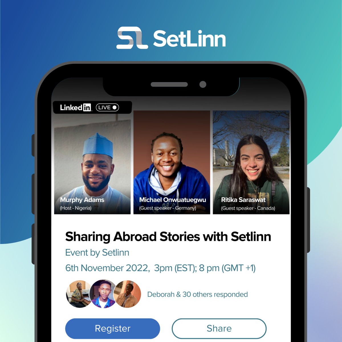 SetlinnOfficial's tweet photo. On Sunday, 6 November 2022, @adamsmurphy will be hosting our Linkedin Audio event where @SaraswatRitika and @MWohks will be sharing their migration stories and how they were able to fully settle in abroad.
Save a seat, there's a lot to be learnt. 👌
https://t.co/r4D10y8Zk4 https://t.co/4Nr6XqVLYk
