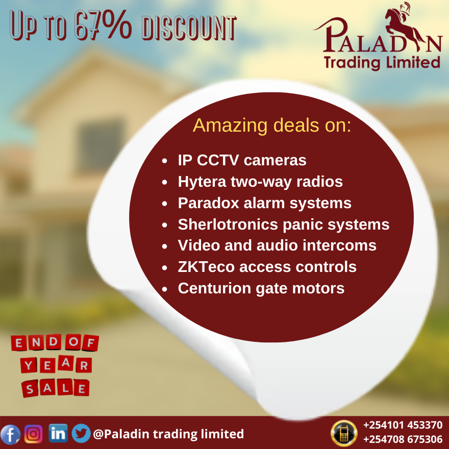 paladin_trading's tweet photo. We are running mega promotions on security systems as shown on the poster, here is the link to the promotions https://t.co/m7dXmGSCAP
Contact us today and get your solution. #salespromo #endofyear #amazingdeals #nairobians #businessdaily #SecurityEveryday https://t.co/4Ni61RnObA