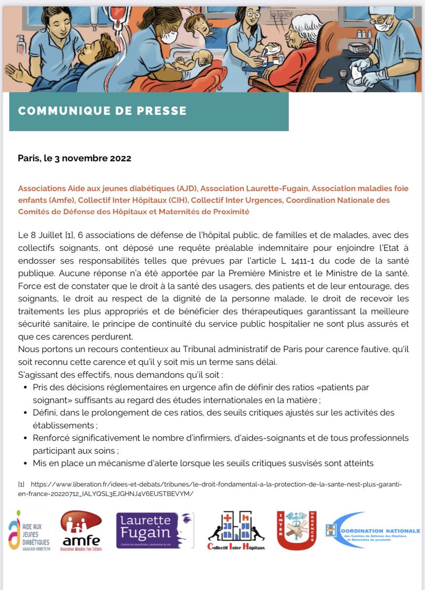 CollectInterHop's tweet image. Communiqué de presse du 3 novembre 2022 avec @InterUrg @AJDdiabete @contact_amfe @AssoALF @CoordNatcomiteH