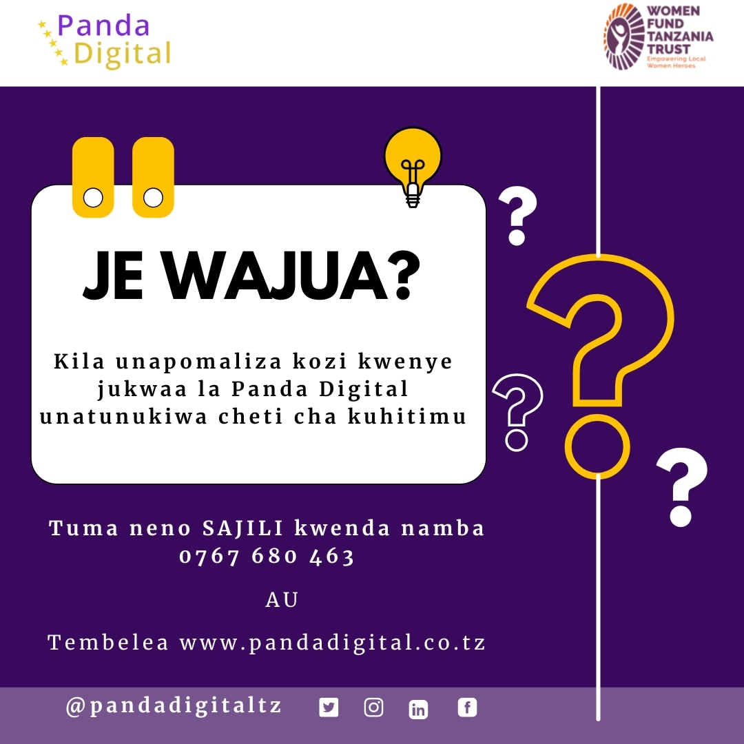 Pandadigitaltz's tweet photo. Umeshaanza kutumia jukwaa la Panda Digital???
Kama bado basi hakuna maelekezo mapya tembelea https://t.co/OvadWJLSag au tuma neno SAJILI kwenda namba 0767 680 463π€π€Έ
#jiongezekidigitali #ujuzibiladata https://t.co/TuN4rjKC6H