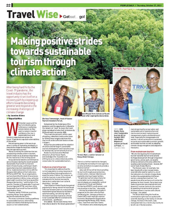 Climate action planning enables tourism to build resilience. @STTAKenya supports businesses through their climate action journeys, starting with signing the #glasgowdeclaration #sttaconsulting