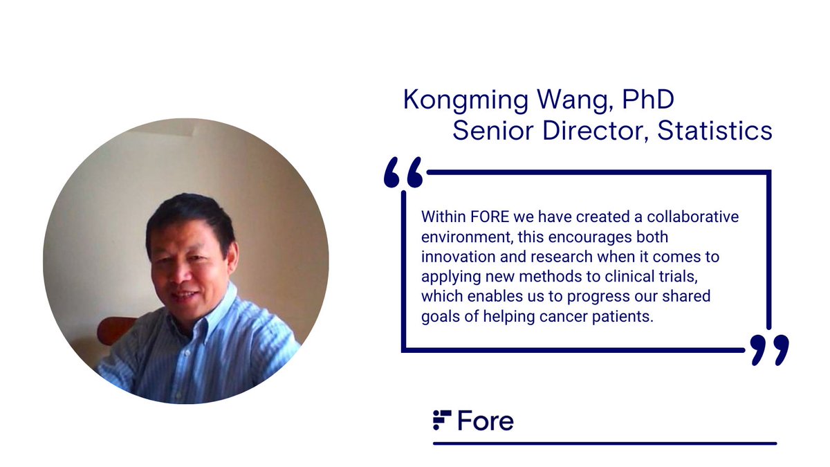 ForeBiotx's tweet photo. Meet #TeamFore: Kongming Wang, Sr. Director Statistics. One of the things Kongming loves about working at Fore is the family atmosphere within the team that enables everyone to work together to create imaginative and resourceful solutions while progressing the common goal. https://t.co/6d48FC9f6K