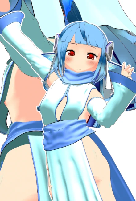 ハブちゃんを貧乳ぽく見えるように服を垂らして修正したはずなんだが、まだちょっと乳があるように見えるな・・・まぁいいか。あまり体に沿わせると、横から見た時、覗けなくなるし。 