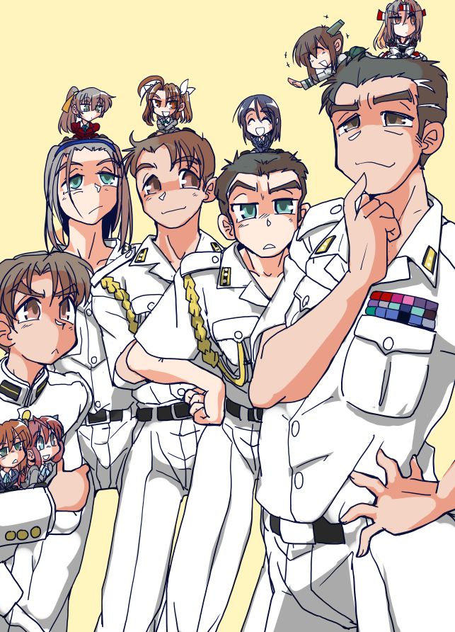 asagumo (kancolle) ,zuihou (kancolle) multiple girls brown hair multiple boys headband military military uniform uniform  illustration images