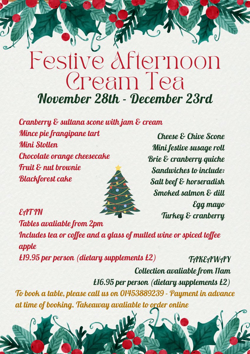 Bookings being taken for our Festive Afternoo Cream Tea

#festive #afternoontea #afternooncreamtea #cafe #cotswoldscafe #stroud #chalford #festivecreamtea #festiveafternoontea