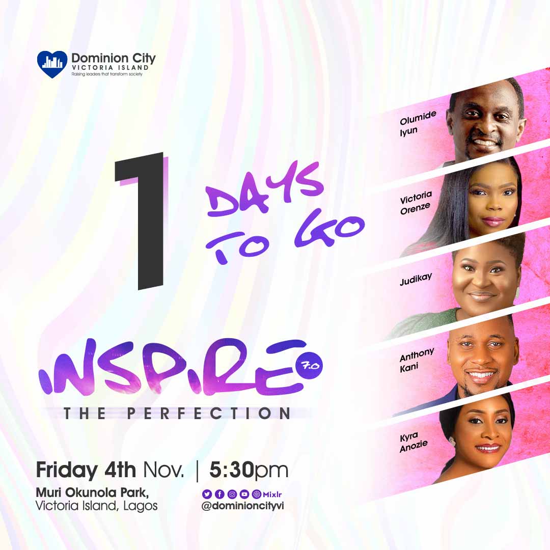 Dominioncityvi's tweet photo. 1 Day to the much anticipated #Inspire7.0. We are ready;are you?
Remember to come with expectations - they shall not be cut short. Worship is key.
Here's a foretaste of what to expect tomorrow 5:30pm at the Muri Okunola Park VI Lagos.
A @Dominioncityvi powered worship program. https://t.co/4UElqVjwH9