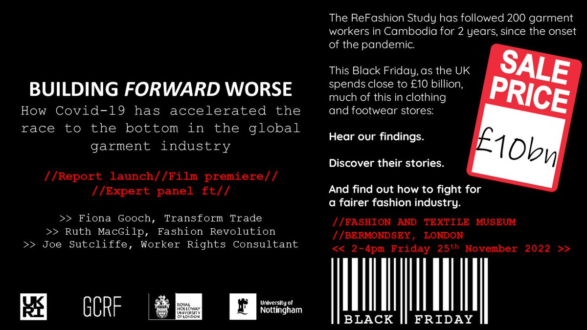 SabinaLawreniuk's tweet photo. Join @ReFashionStudy this #BlackFriday for:

Building Forward Worse
How #Covid19 has accelerated the race to the bottom in the global garment industry

📖Report launch
🎬Film premiere
🗣Expert panel

Evidence from 200 women over 2 years in #Cambodia

RSVP👉https://t.co/2Ur08N6RB1 https://t.co/RjusI0ey2D