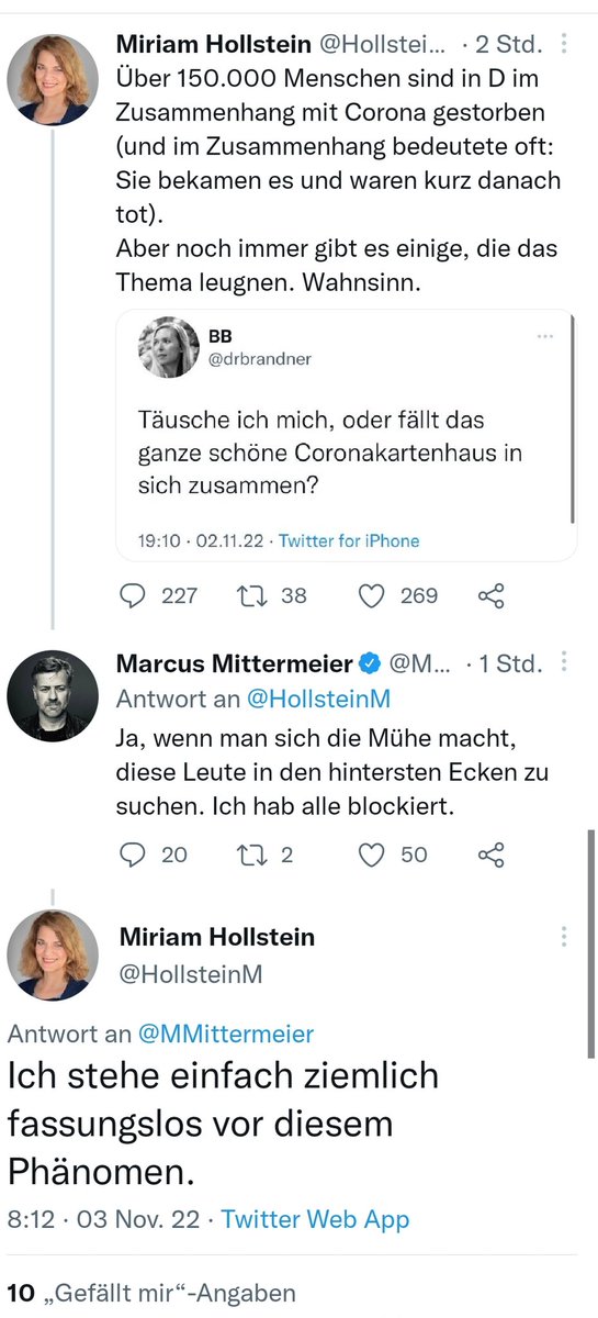 Nachfolgender Screenshot zeigt zwei prominente Demokrat*Innen im Dialog. Während die eine noch rätselt, blockt der andere schon.
