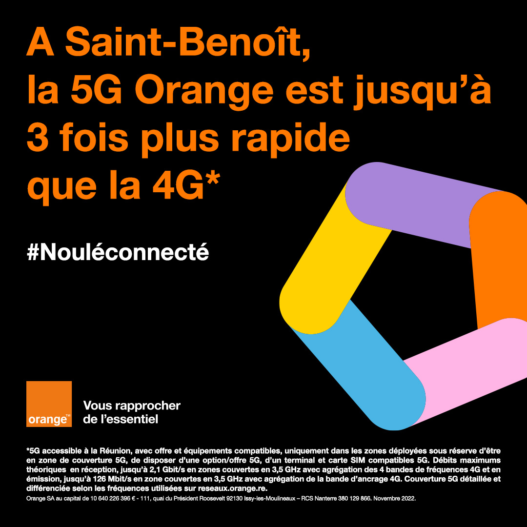 OrangeReunion's tweet photo. La 5G Orange à Saint-Benoît. 
A Saint-Benoît, la 5G Orange est jusqu’à 3 fois plus rapide que la 4G.
👉 https://t.co/KxeEs2Y9WS https://t.co/yylhs9J3jU
