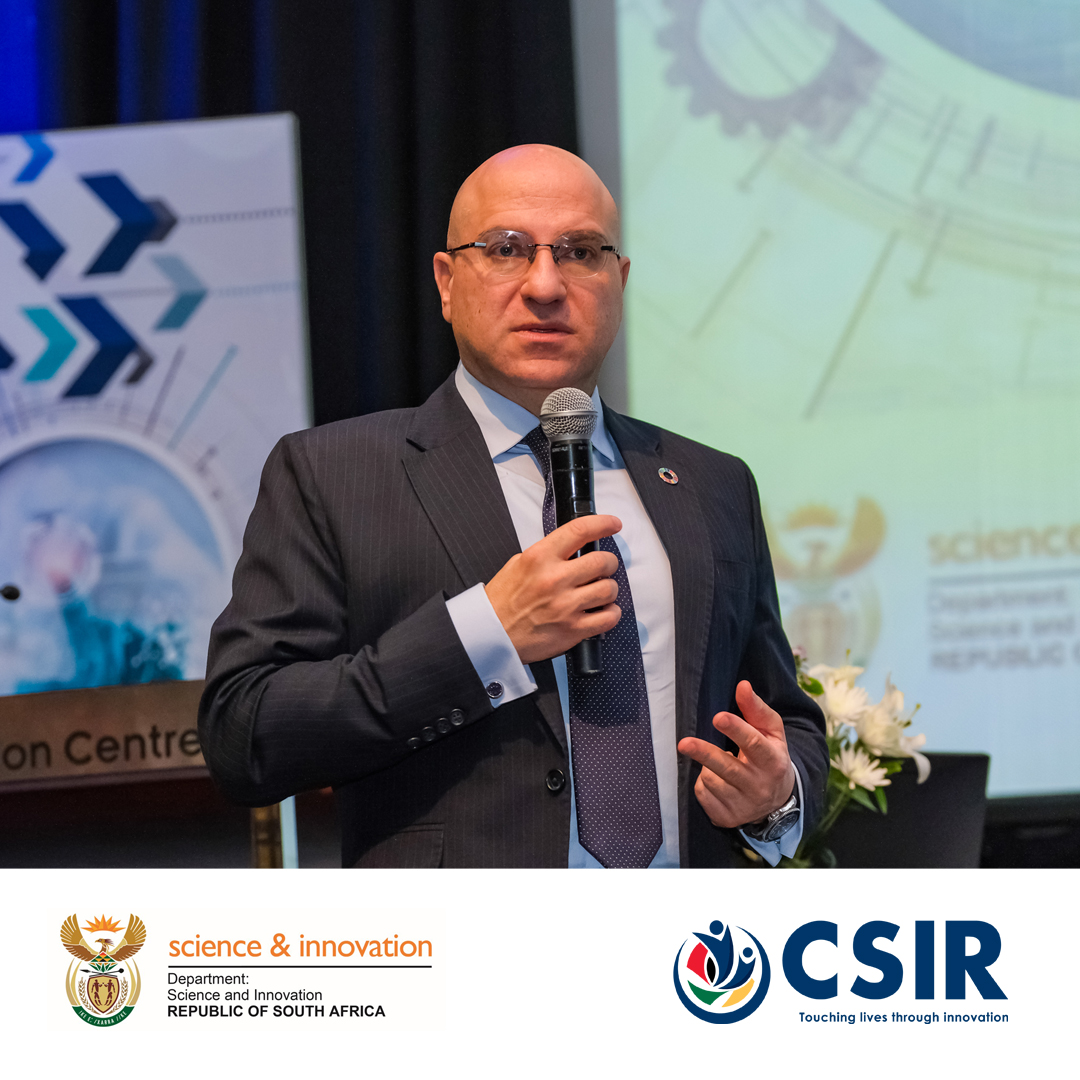 CSIR's tweet photo. “Local capacity solves local problems.” Stavros Nicolaou, Group Senior Executive: Strategic Trade Development, Aspen Pharmacare Holdings Limited at today’s #CSIRConf2022 plenary in his keynote “Vaccines for Africa from Africa”. https://t.co/4IpPL4iHzE