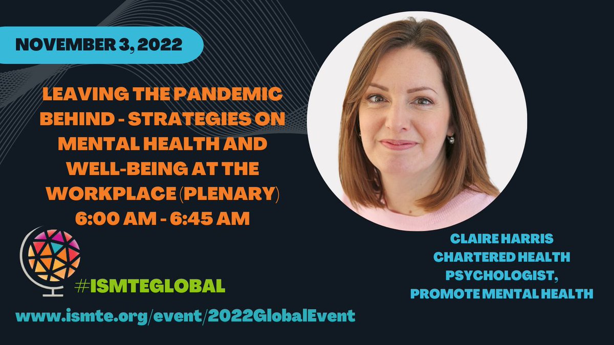 ISMTE (@ismte) on Twitter photo Leaving the Pandemic Behind - strategies on mental health and well-being at the workplace at the #ISMTEGlobal Day 3 with <a href="/promotemh/">promotementalhealth</a>!
airmeet.com/e/ba51fb00-18d… Leaving the Pandemic Behind - strategies on mental health and well-being at the workplace at the #ISMTEGlobal Day 3 with <a href="/promotemh/">promotementalhealth</a>!
airmeet.com/e/ba51fb00-18d…