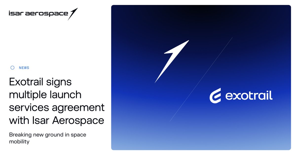 RT @isaraerospace: We are delighted to announce that we have signed a multiple launch services agreement with the space mobility operator @exotrail for several firm launches between 2024 and 2029. #fromisartospace
 
Read more: ow.ly/Y7nJ50LsCeq