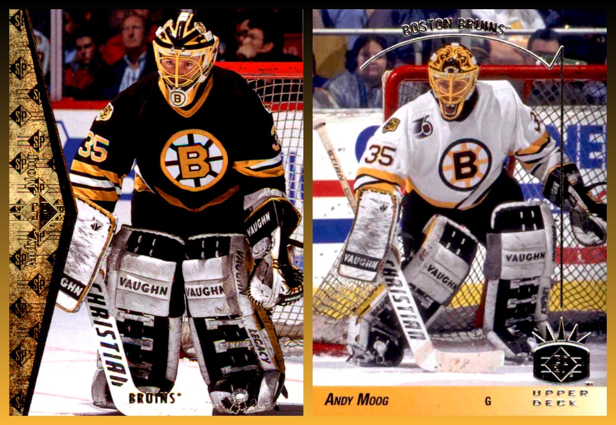 HeroesofCrease's tweet photo. #SickSetups can be simple.
Andy Moog utilized this clean Vaughn gear set, in combination with a Christian stick in 1990-91 & 1991-92. Though his mask changed between years, the style remained nevertheless. Is it elaborate, no. But it worked so well with the #Bruins uniform. https://t.co/abAfCcLvUp