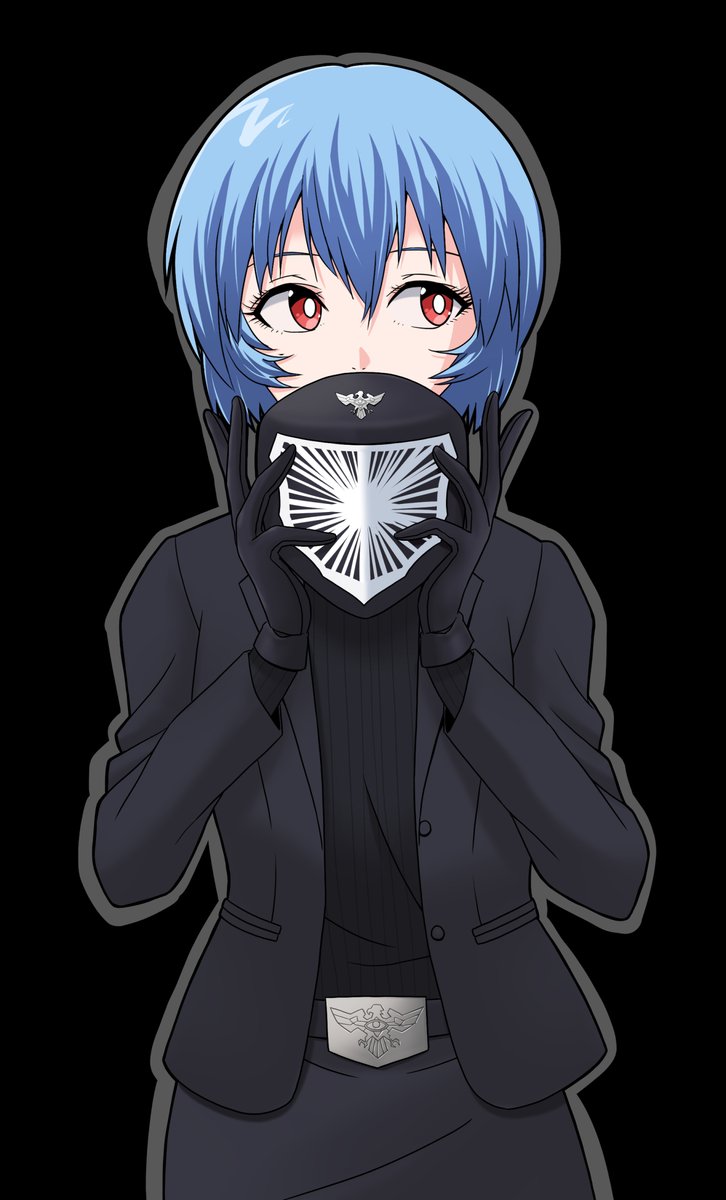 ayanami rei 1girl blue hair solo red eyes gloves short hair black background  illustration images