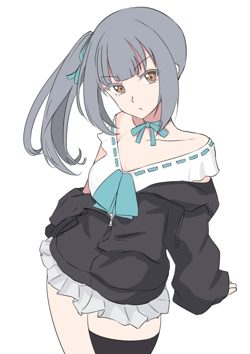 kasumi (kancolle) 1girl solo single thighhigh side ponytail grey hair long hair thighhighs  illustration images