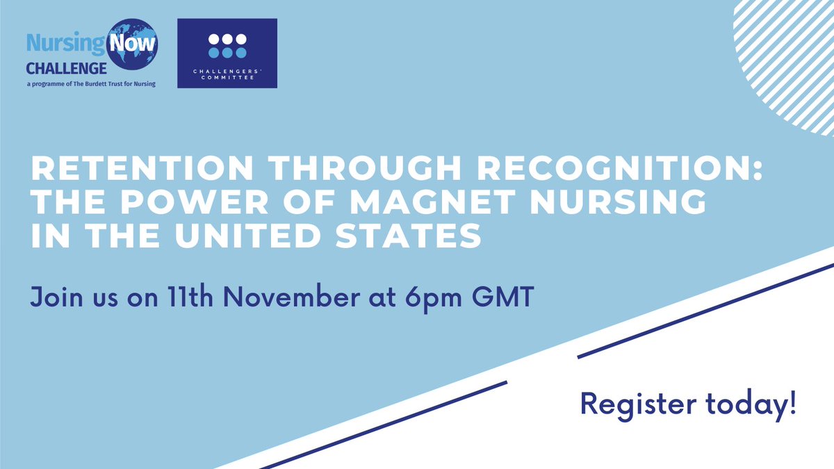 @NursingNow2020 Challenge Americas Regional Hub is delighted to invite you to our first webinar “Retention through recognition: the power of magnet nursing in the US”. 🙌🏻 Join us on 11th November 6 pm GMT / 1 pm EST! 🌎 Register here 👉🏻us06web.zoom.us/webinar/regist… RT 🔁
