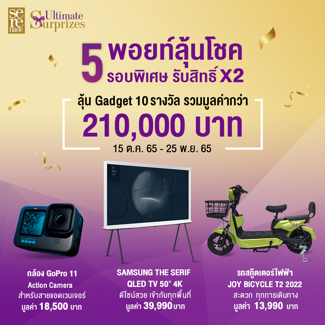 AIS_Thailand's tweet photo. ลุ้นรางวัลสุดปัง รอบพิเศษ รับโชค x2 ✨ กับ “5 พอยท์ ลุ้น Gadget” ครั้งที่ 18 มูลค่ากว่า 210,000 บาท

📺SAMSUNG The Serif QLED TV 50” 4K
📷กล้อง GoPro 11
🛵Joy Bicycle T2 2022

📍วันที่ 15 ต.ค. 65 - 25 พ.ย. 65

เพิ่มเติม https://t.co/svSfRtjvAd 

#AISSerenade #Serenade #AISPoint https://t.co/teQOMwYPx6