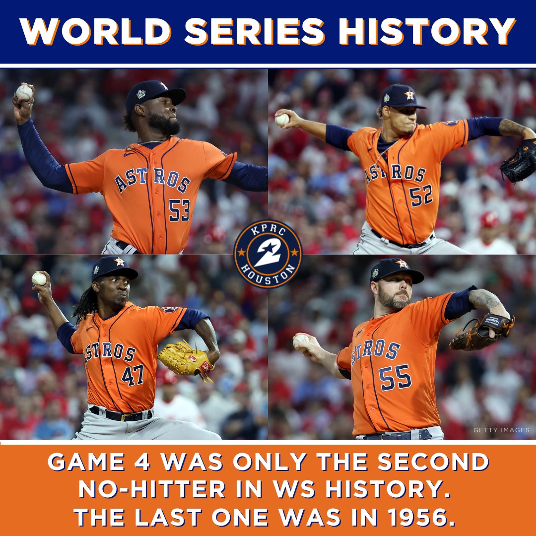 KPRC 2 Houston on Twitter: "Congratulations Cristian Javier, Bryan Abreu,  Rafael Montero, &amp; Ryan Pressly on throwing the FIRST combined no-hitter  in World Series history! ⚾ The only other no-hitter in a