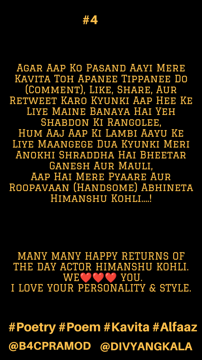 divyangkala's tweet photo. @tellychakkar @himanshkohli happy birthday #b4cpramod #divyangkala #poetic #India #writing #poet #poems #writer #disabled #alfaaz #HimanshuKohli #Bollywood #RajeshKhanna #AkshayKumar #Yaariyan #Govinda #HumseHaiLife #DilJoNaKehSaka #OhHumsafar #Kajol #Tabu #SalmanKhan #ARRahman https://t.co/0Y9IpiCU8h