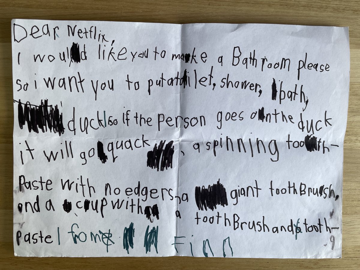 regschleiger's tweet photo. Hi @netflix, My 7 year old loves your show. He has an idea for a new level in your lava house. The Bathroom! So I told him to write you a letter. https://t.co/4njTcB3SK8