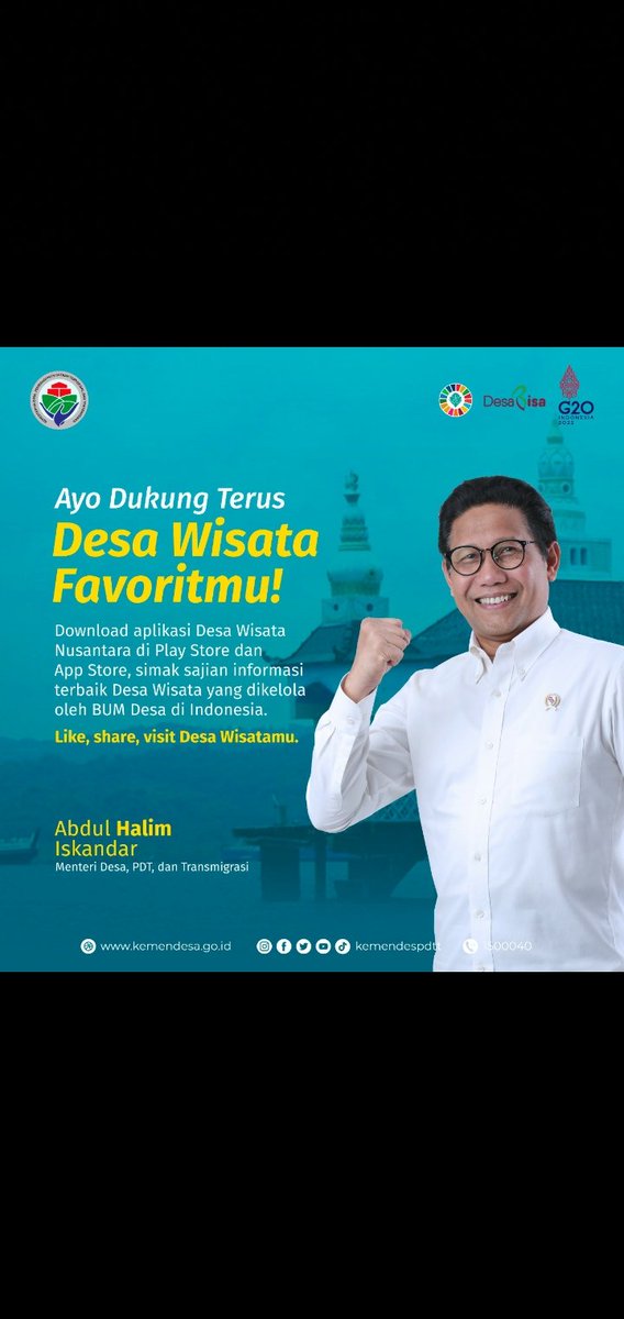 Mau ke Desa Wisata Nusantara
Yuk download di playstore untuk melihat Desa Wisata favoritmu
#DsaaWisataNusantara
<a href="/halimiskandarnu/">ABDUL HALIM ISKANDAR</a>
@Kemendespdtt
<a href="/malik_haramain/">malikharamain</a>
<a href="/imansyukri/">Iman Sukri</a>
<a href="/taufikmadjid71/">IG : taufik.madjid</a>
@yusradaridesa 
<a href="/azzameldzikrie/">#SantriIndonesia</a> 
<a href="/tppkemendes/">TPP KEMENDES</a> 
<a href="/tpp_provKalsel/">tpp.provinsi_kalsel</a>