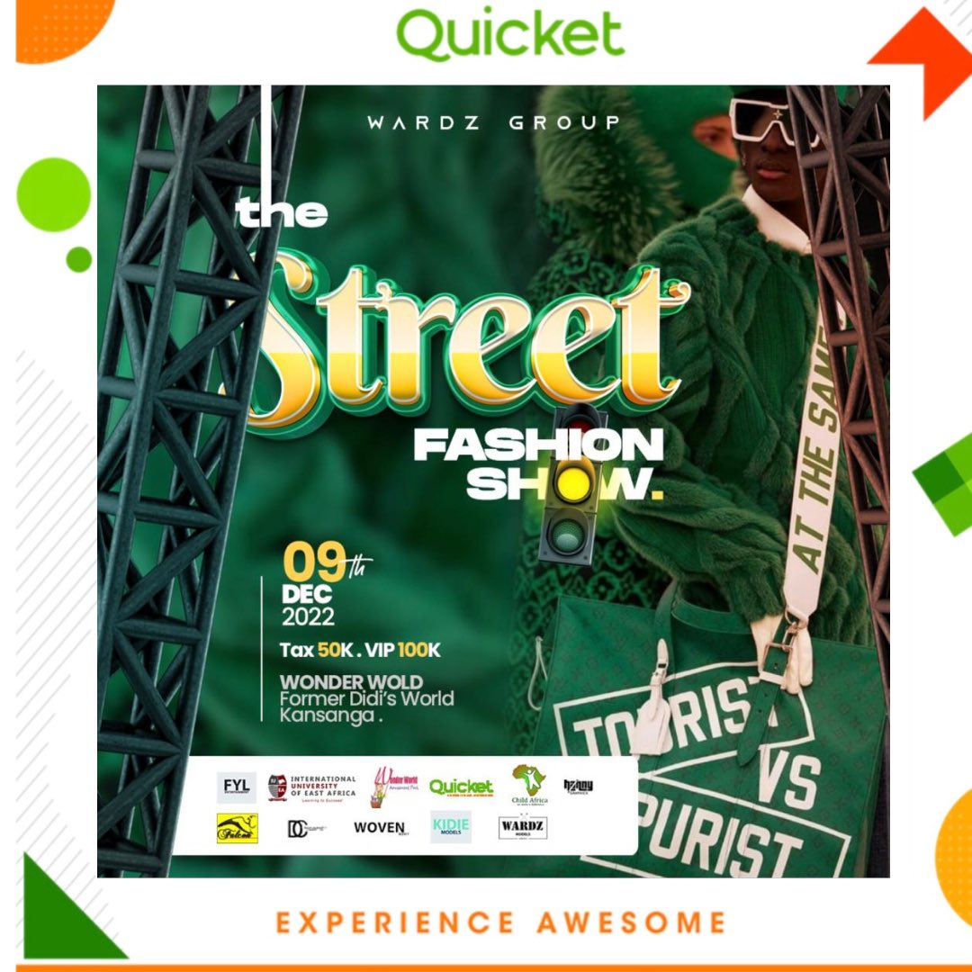 Wardz Group Presents: The Street Fashion Show. Showcasing pop and African culture in terms of style, trend, music and entertainment to promote unity amongst the youth. Happening on 9th December at Wonder World( Former Didi's World Kansanga) quicket.co.ug/events/185789-…