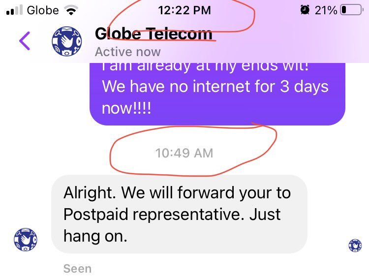 foxymai's tweet photo. @talk2GLOBE Sa true? What reliable connection r u talking? 3 days no service and no update 🤷‍♀️ Please do better! laki ng kinikita nyo, bekenemen pede mag step up cust svc nyo. https://t.co/WRyyybP3vF
