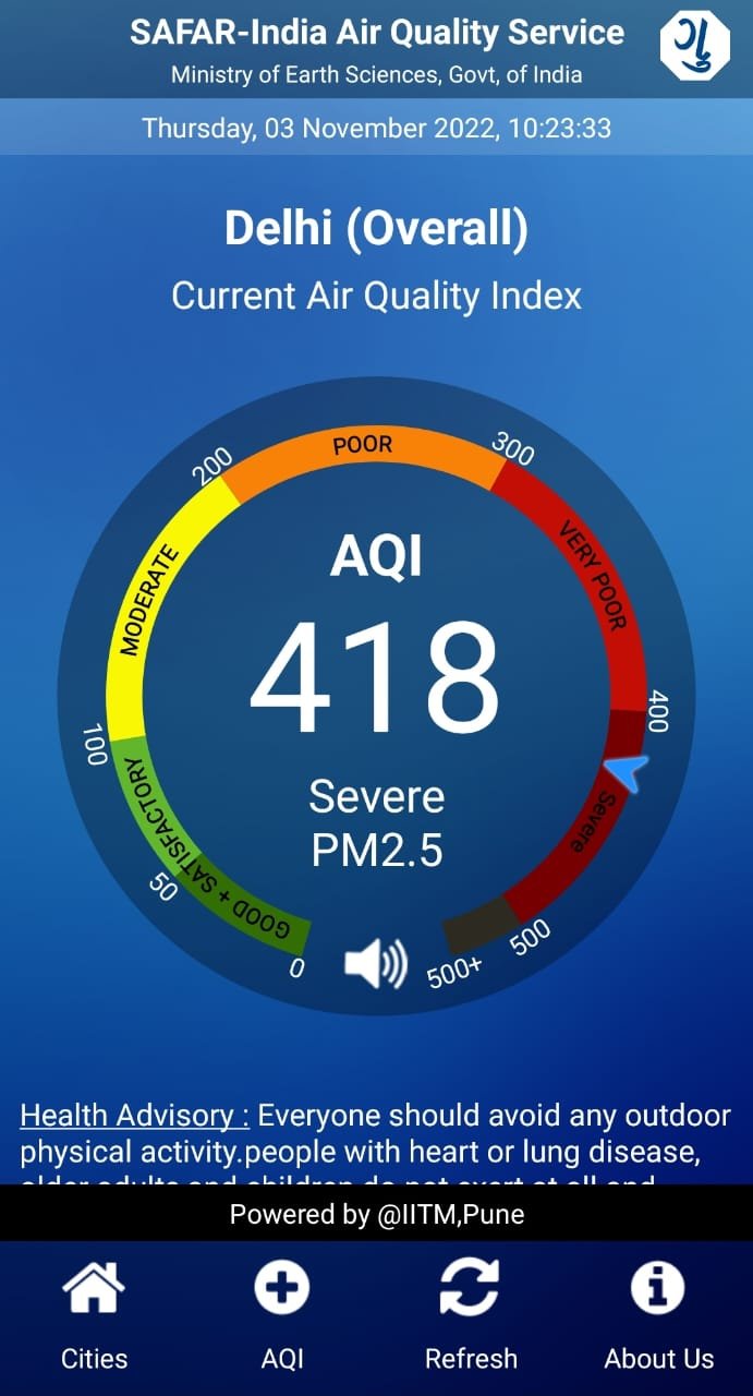 ANI on Twitter "Delhi reels under 'severe' air quality; current AQI at