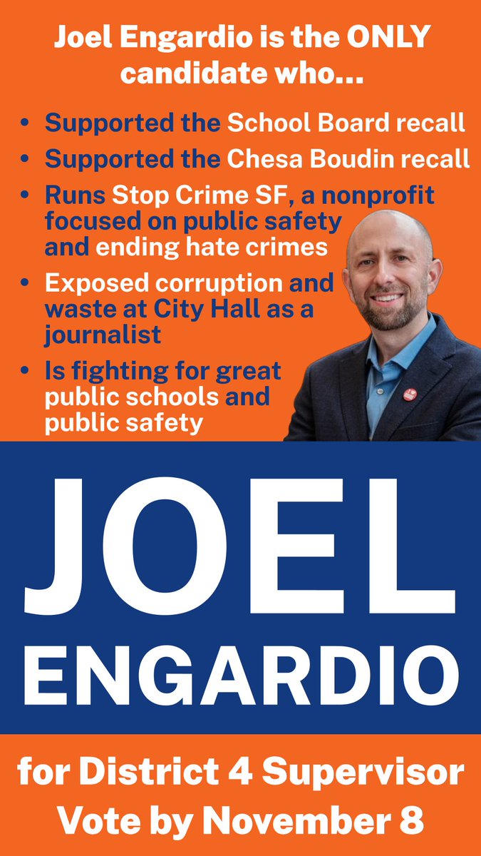 agarwal's tweet photo. This is going to be a close election. If you know anyone who lives in the Sunset, *please* call them and tell them to vote for @JoelEngardio. He will help move our city forward on public safety, public schools, and fighting corruption in City Hall. https://t.co/Dm2chW53qD
