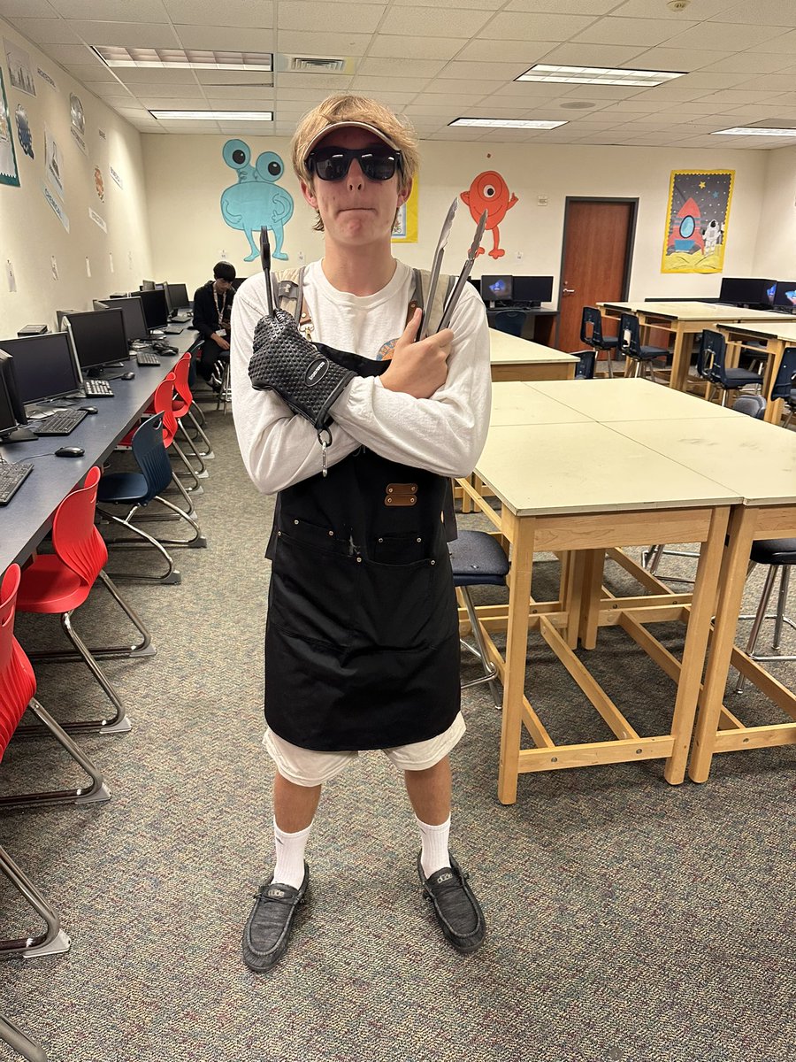 engineering_ahs's tweet photo. We had one BBQ DAD today in Design class… love when kiddos get into the theme of the day! Hilarious because we all know “that” BBQ Dad! 😂 #EngineeringDesign1732Rios https://t.co/TNPl3KnBDH