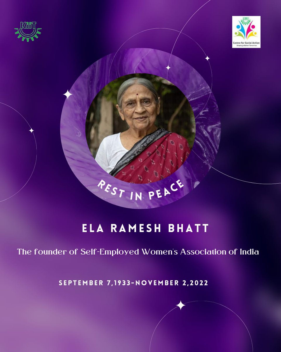CSA_ksol's tweet photo. Ela Ramesh Bhatt: The Founder of Self-Employed Women's Association of India
 (September 7,1933-November 2,2022)
#csa_ksol #ElaBhatt #SEWA https://t.co/udYsLk9ABi