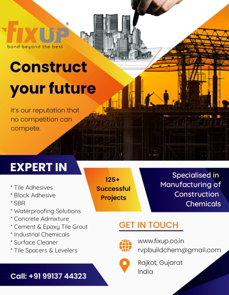 fixup_buildchem's tweet photo. The premium quality construction chemical products for residential &amp; commercial purposes. https://t.co/lhrwzUk3ef